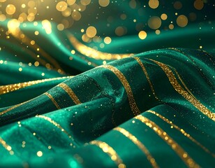 Lush green and gold fabric with sparkling lights