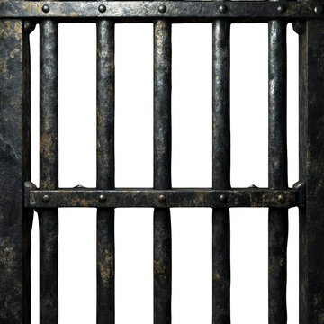 AI Image: An aged metal barred gate featuring corroded texture against a solid black background