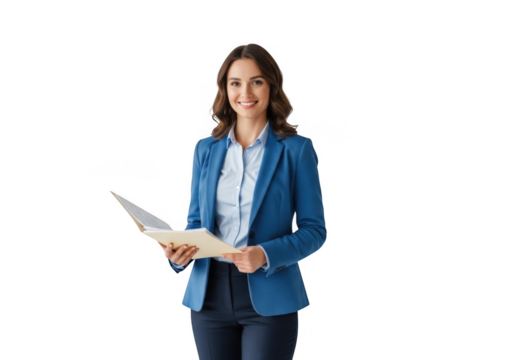 Professional woman holding document isolated on transparent background