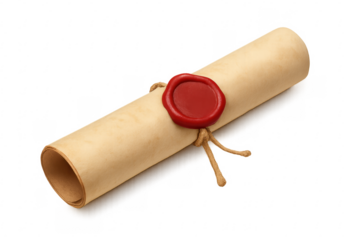Parchment scroll with red wax seal and string
