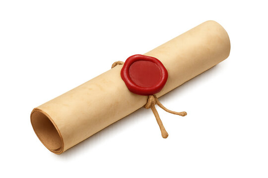 Parchment scroll with red wax seal and string