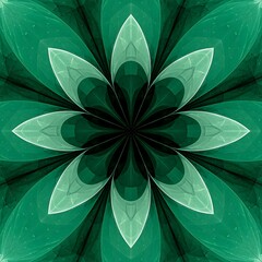 Emerald kaleidoscopic mandala with layered petals
