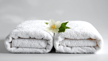 Two folded white towels with a flower