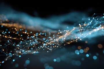 Abstract network with glowing nodes and connecting lines against a dark background
