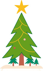 Simple Christmas Tree Illustration with Yellow Star and Ornaments on White Background