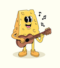 cheese guitar groovy cartoon illustration