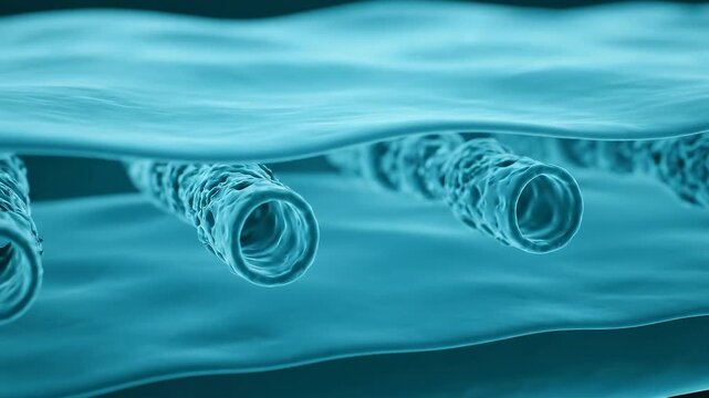 Aquaporin Balance Bar - Textless Osmosis Metaphor Centers as Inside-Outside Flows Equalize Beside a Calm Seafoam Membrane Pane