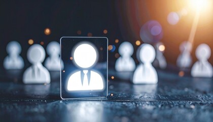 A conceptual representation of digital identity and virtual presence in a modern workspace setting.