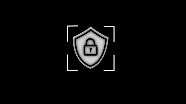 padlock shield animated icon protective shield lock guard barrier icon logo emblem black screen 4k