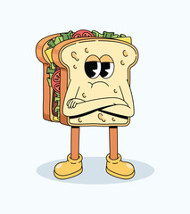 sandwich crossed arms groovy cartoon illustration