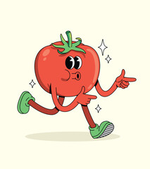 tomato energetic walk groovy cartoon illustration