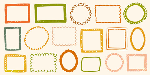 Hand drawn decorative frames and borders collection in warm autumn colors