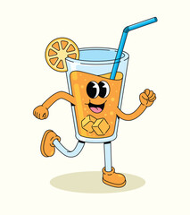 orange drink walk groovy cartoon illustration