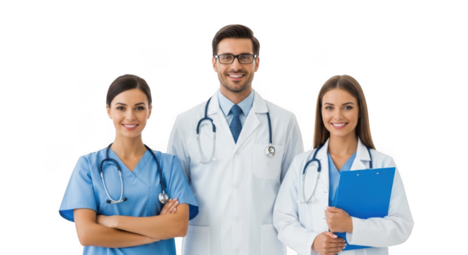Professional medical team poses confidently ready to serve patients healthcare needs