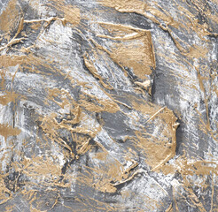 Abstract gold and gray texture with dynamic brush strokes offering a luxurious and modern art aesthetic.