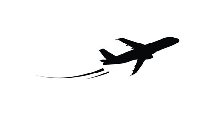 Silhouette of a modern passenger airplane taking off leaving a trail of smoke against a clear sky travel concept