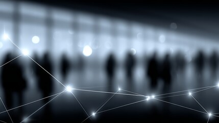 Abstract image of glowing network connections with blurred silhouettes of people, concept of digital communication