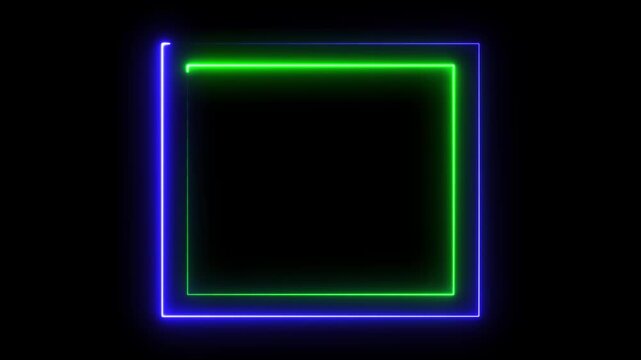 Glowing neon square frame animation. luminous banner animation. eon Figure On Black Background.