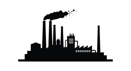 Industrial factory silhouette emitting smoke pollution concept scene power plant smokestacks energy production manufacturing industry landscape
