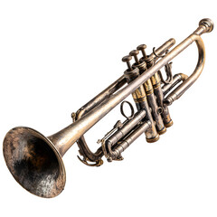 Vintage brass trumpet on black isolated on transparent background