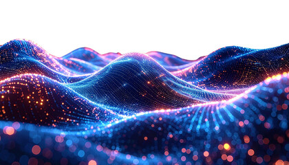 Dynamic science visualization of wave particle fractal realms featuring a spiraling light and energy pattern white backdrop