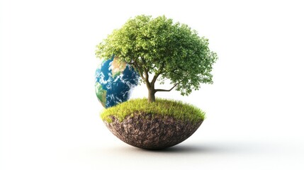 Sustainable growth tree and earth concept nature digital art isolated white background environmental awareness