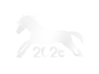 午年の白い馬のシルエット　筆の白馬の墨絵の年賀状素材
