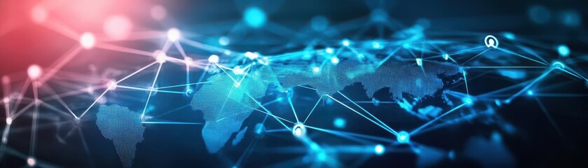 Global digital connection network with interconnected lines and glowing points representing technology communication communication worldwide map and data transfer