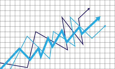 Upward trending graph with multiple lines on grid isolated on transparent background