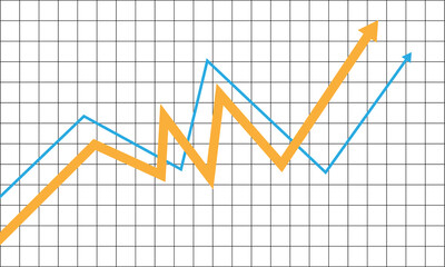 Orange and blue jagged line graphs on grid background isolated on transparent background
