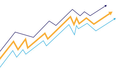 Three upward trending lines isolated on transparent background
