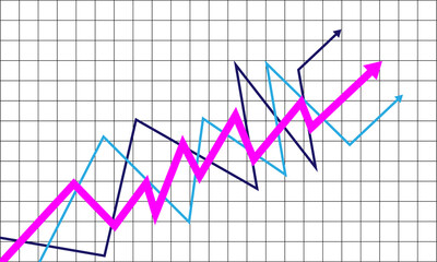 Upward trending lines on a grid isolated on transparent background