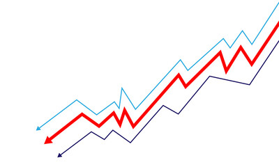 Red arrow graph indicating decline isolated on transparent background