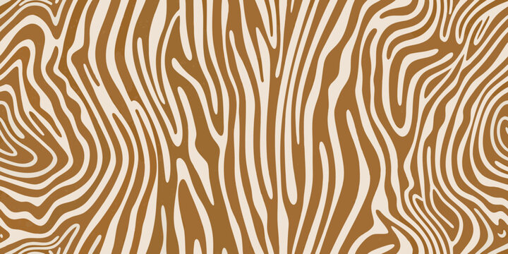 Abstract organic wavy stripes pattern in warm brown and cream colors for textile design