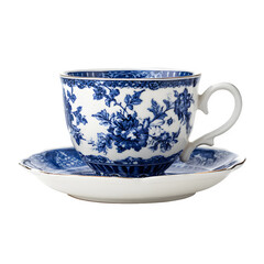 Blue Willow Teacup and Saucer isolated on transparent background