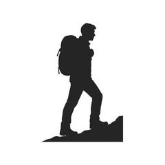 Silhouette of Backpacker Hiking in Mountains