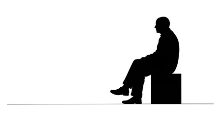 Silhouette of a person seated, captured in a minimal black and white illustration style.