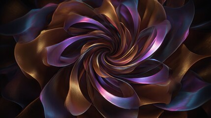 Obraz premium A mesmerizing swirl of iridescent petals forming a luminous floral abstraction, with gold, purple, and blue hues
