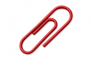 Red paper clip linking documents, organizing office stationery, fastening papers, isolated on a transparent background
