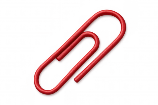 Red paper clip linking documents, organizing office stationery, fastening papers, isolated on a transparent background