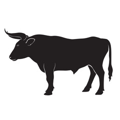 Black silhouette drawing of a cow, vector illustration, white background