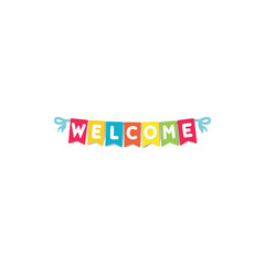 Bright and cheerful welcome vector, colorful letters on different paper cards featuring greeting or celebration theme