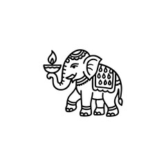 Traditional indian elephant carrying a lit diya lamp