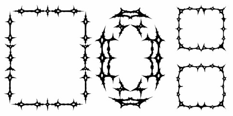 Collection of abstract black gothic frames and borders with sharp spiky ornamental elements