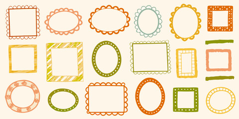 Collection of hand drawn decorative frames and borders in various shapes and colors