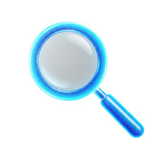 3d magnifying glass search icon with blue glow for digital interfaces and presentations