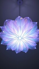 A Hanging Light Fixture Resembling a Delicate Flower with Translucent Petals Radiating Soft, Soothing Light in a Dimly Lit Room