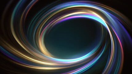 Dynamic swirl of light in a dark void, featuring rings of color with glowing highlights