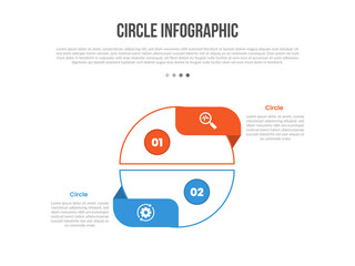 Circle base shape infographics template diagram with circle slice cut up and down stacked with 2 point step creative simple flat outline