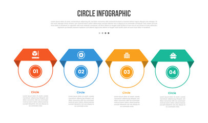 Circle base shape infographics template diagram with circle and ribbon badge on top with 4 point step creative simple flat outline